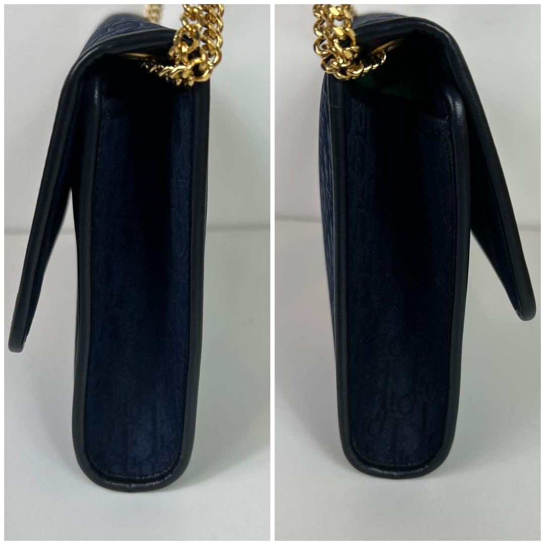 【美品】クリスチャンディオール ショルダーバッグ トロッター チェーン ネイビー