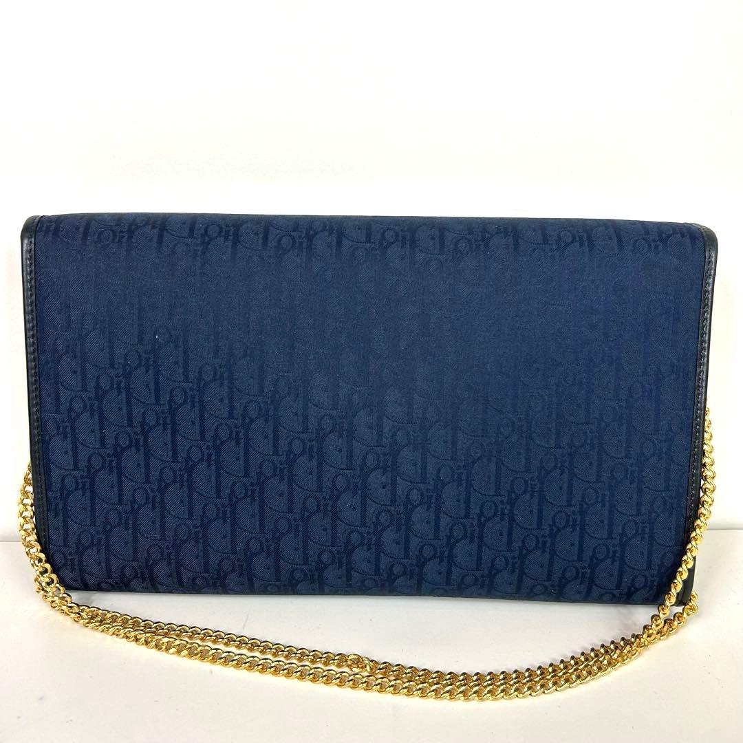 【美品】クリスチャンディオール ショルダーバッグ トロッター チェーン ネイビー
