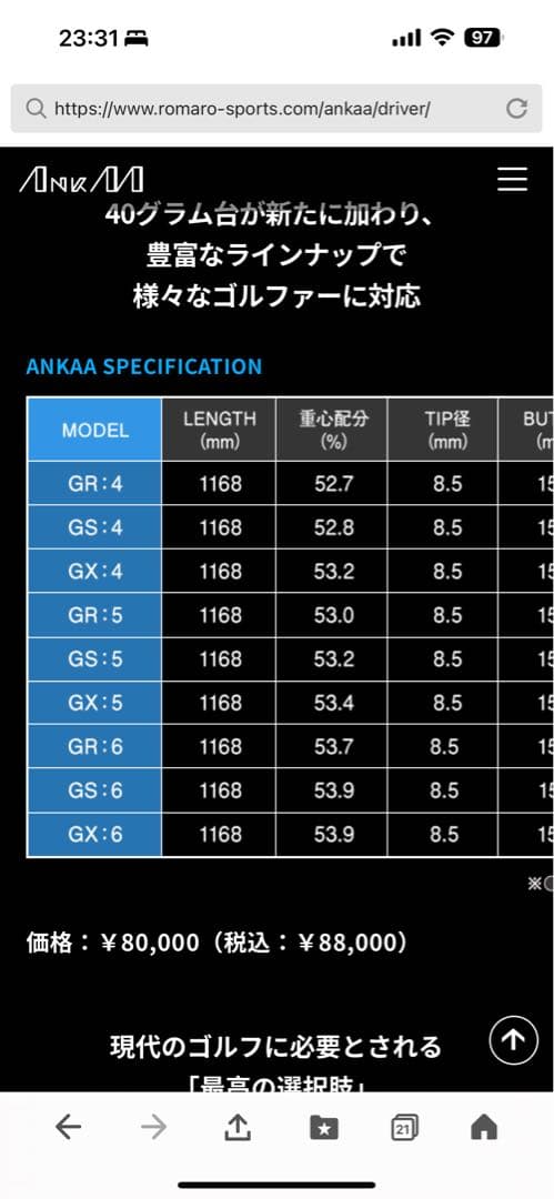 ANKAA シャフト GX-6 GR-6 ブラック