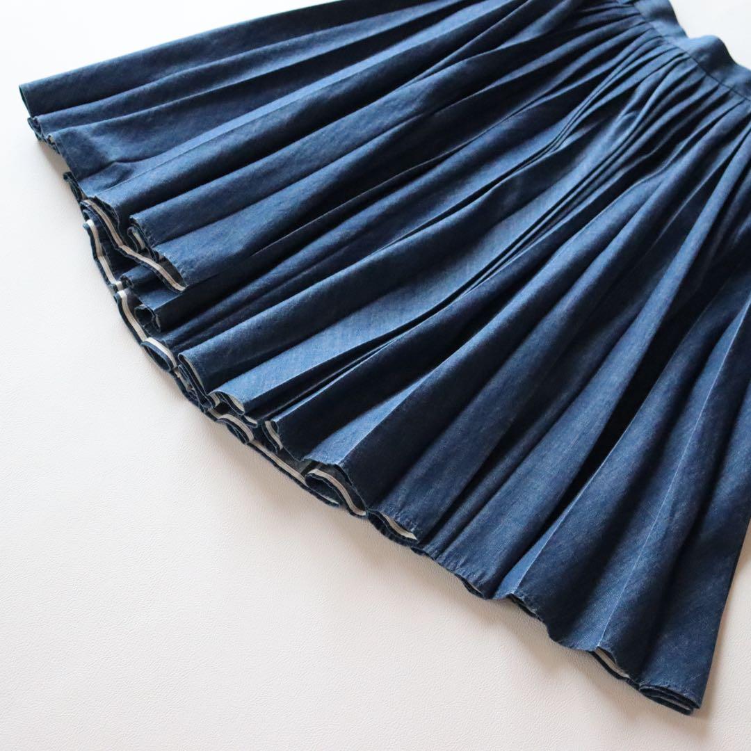 5046【極美品】45R モンプチデニムプリーツスカート デニム フレア