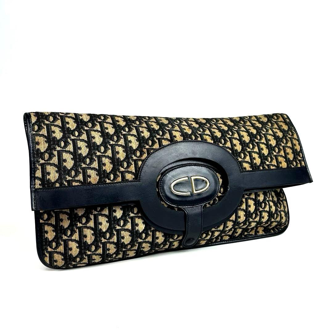 【美品】ディオール　ハンドバッグ　2way　トロッター　総柄　キャンバス　レザー