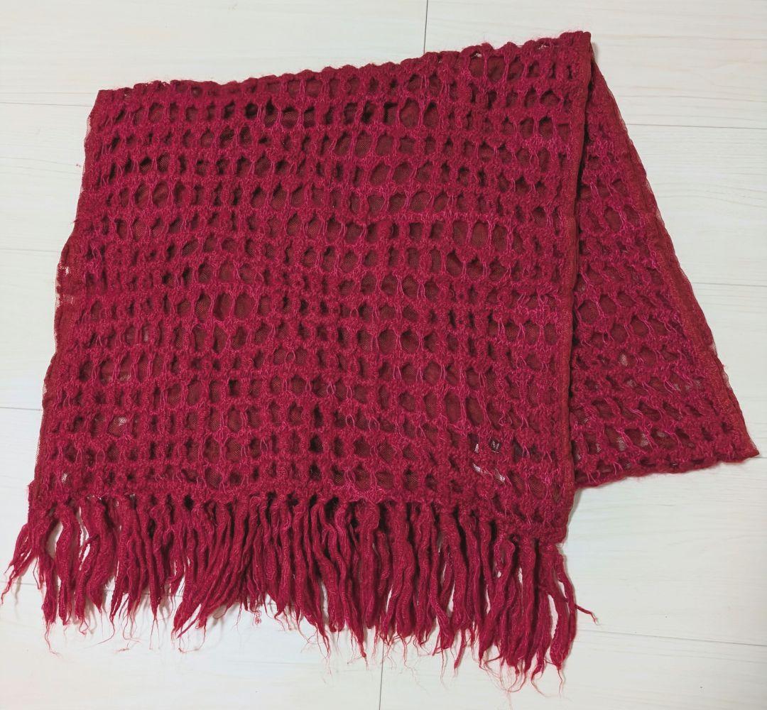 LIMI feu リミフゥ ヨウジヤマモト レッド 透かし編ニット ストール