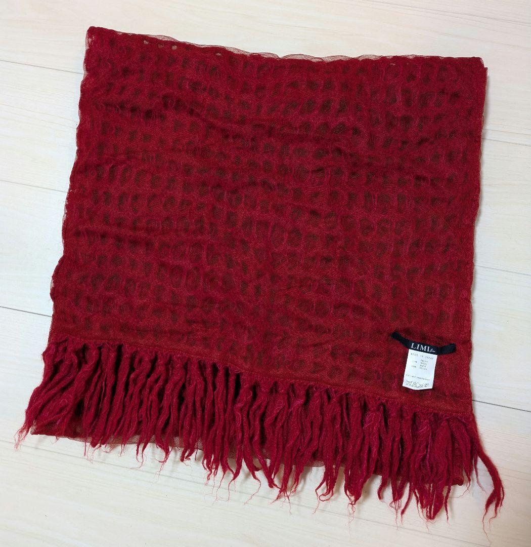LIMI feu リミフゥ ヨウジヤマモト レッド 透かし編ニット ストール