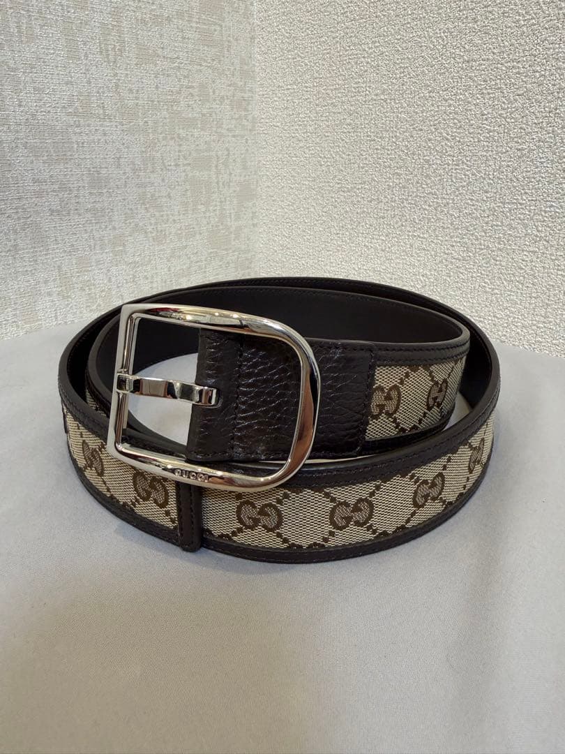 GUCCI GGキャンバス×レザー　(ベージュ×ブラウン) べルト