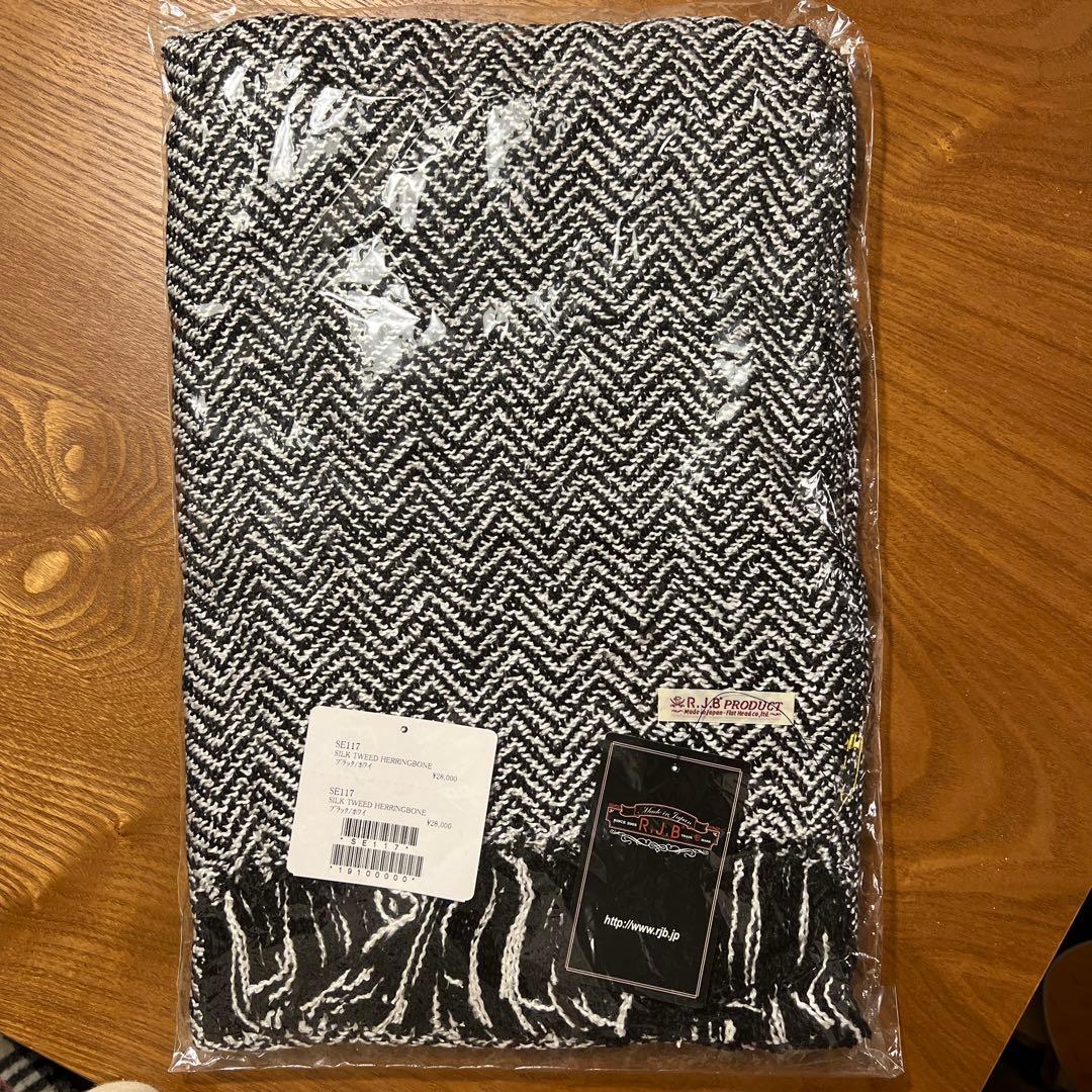 R.J.B フラットヘッド シルクツイードマフラー ブラック/ホワイト メンズ