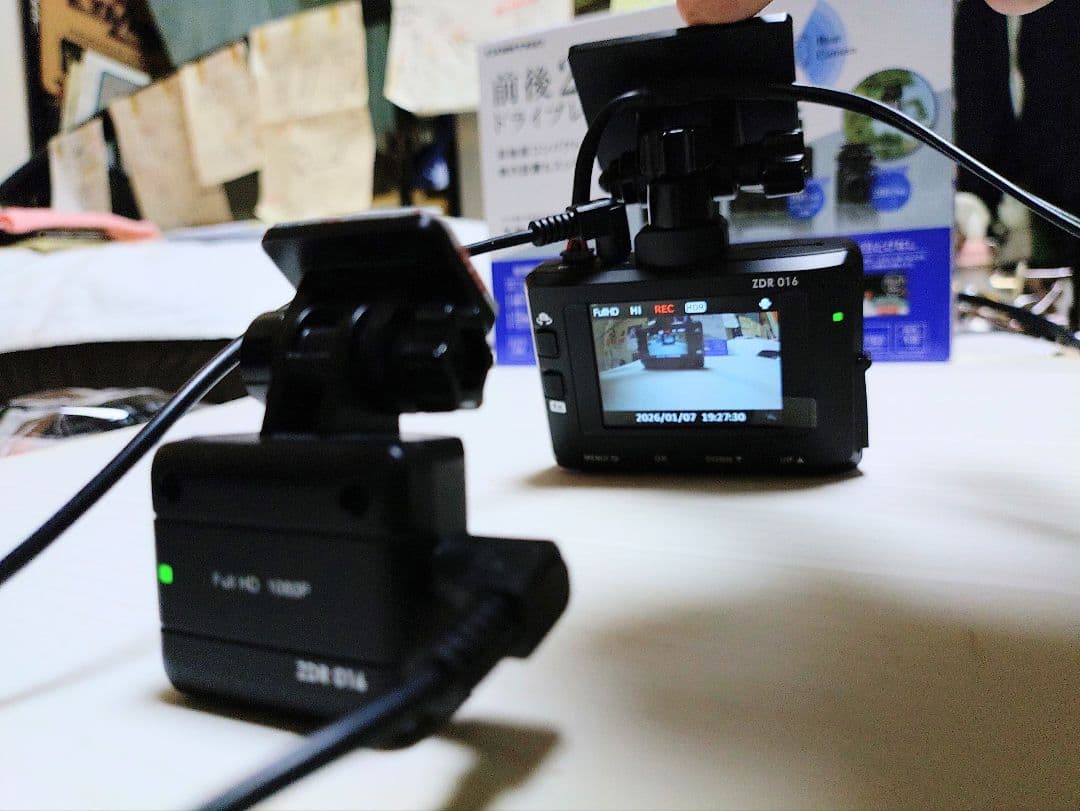 コムテックZDR-016型前後2カメラドライブレコーダー完全作動確認フルセット