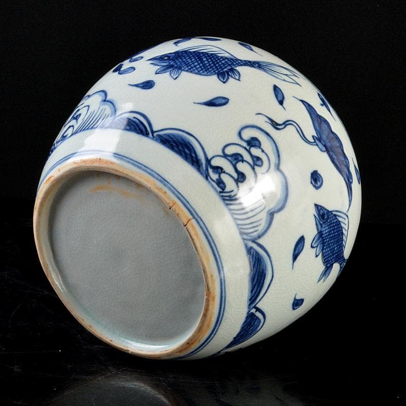 中国 青花 花卉魚波文瓶 壷 N R5755