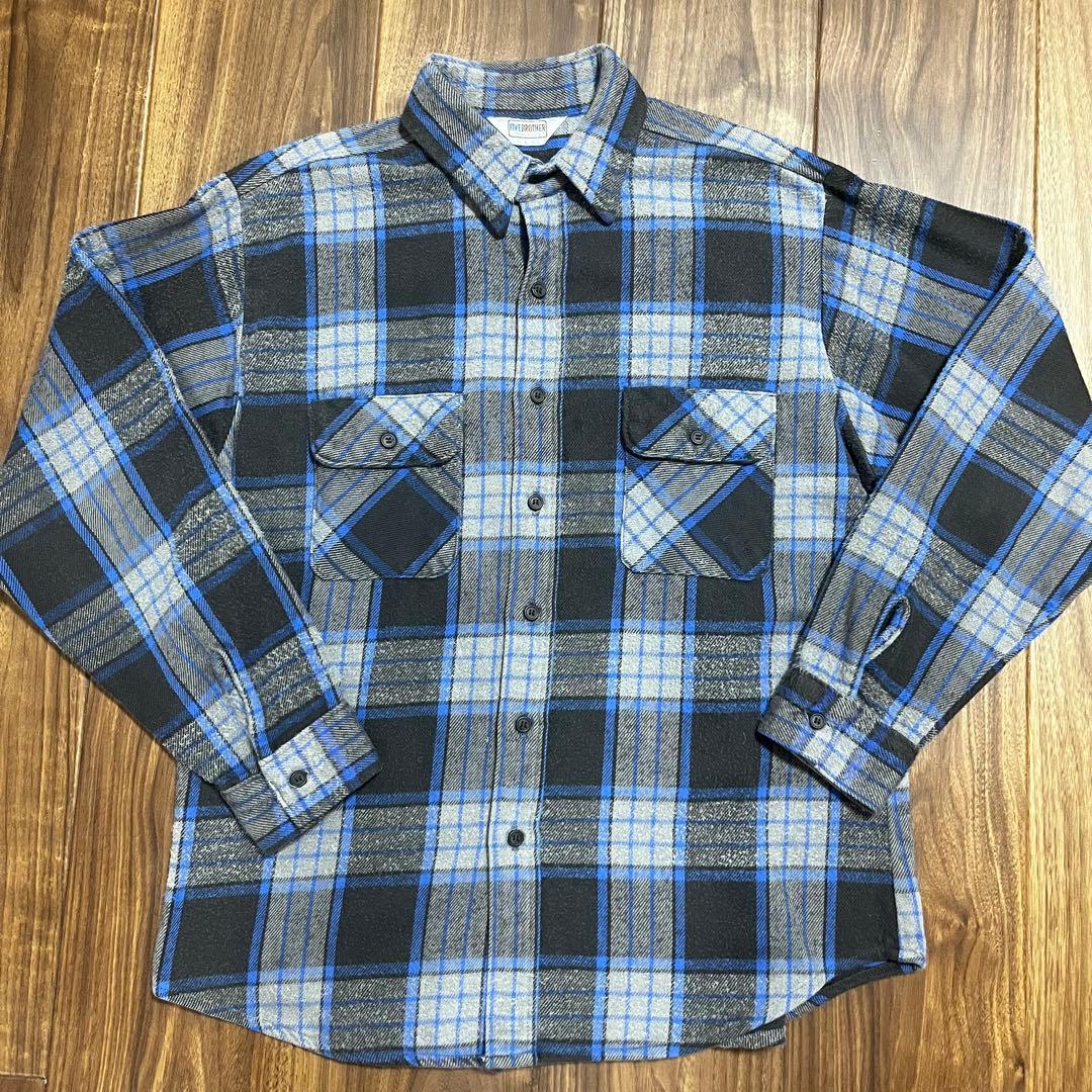 80s five brother ファイブブラザー L ネルシャツ 青黒グレー - メルカリ
