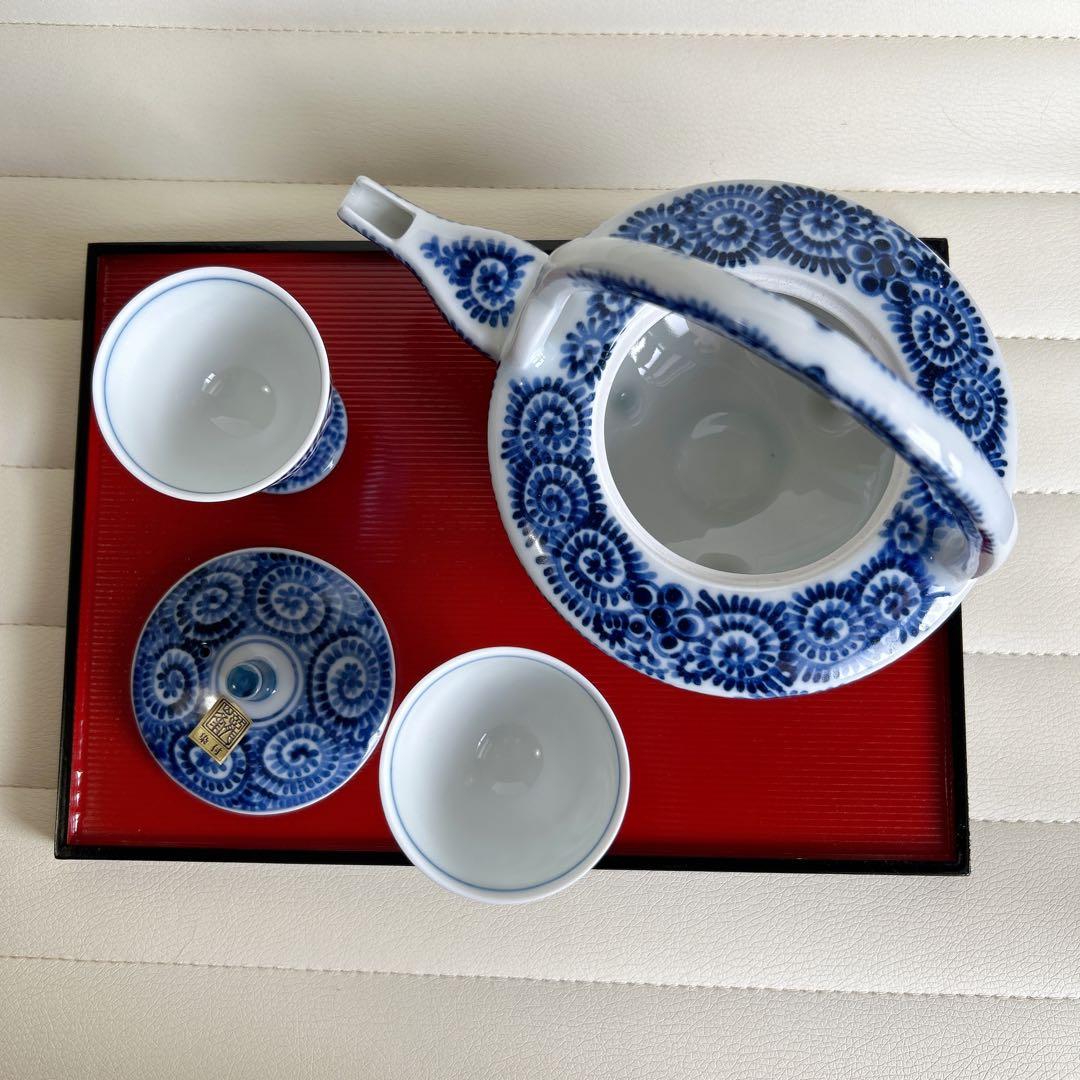 有田焼 龍峰窯 染付蛸唐草 冷酒セット 酒器セット 酒急須 お猪口 古