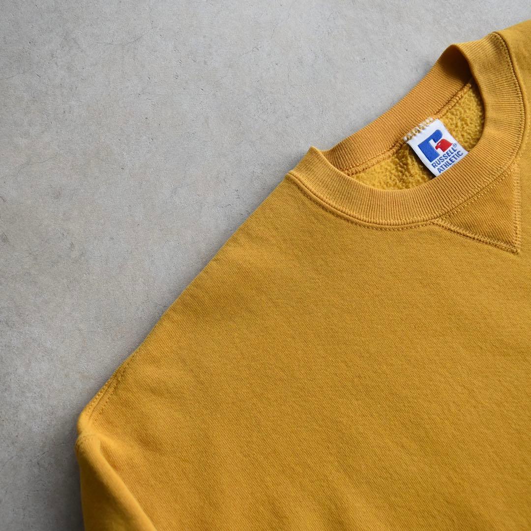 90s RUSSELラッセル 無地スウェット イエローUSA製 XL レアカラー