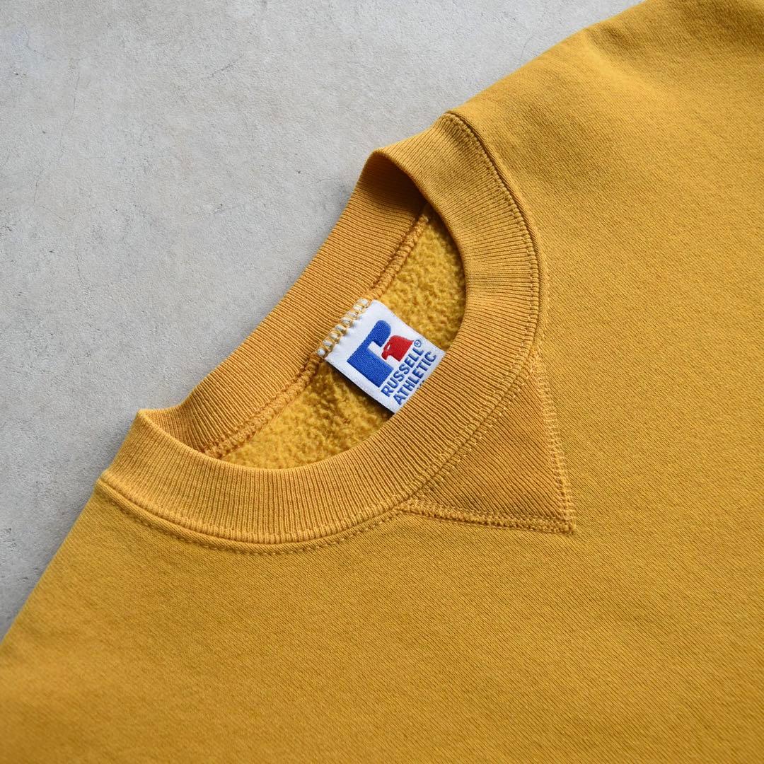 90s RUSSELラッセル 無地スウェット イエローUSA製 XL レアカラー