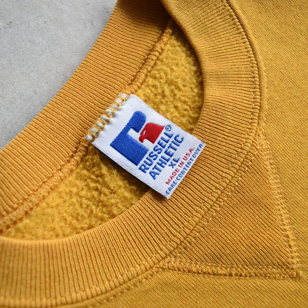 90s RUSSELラッセル 無地スウェット イエローUSA製 XL レアカラー