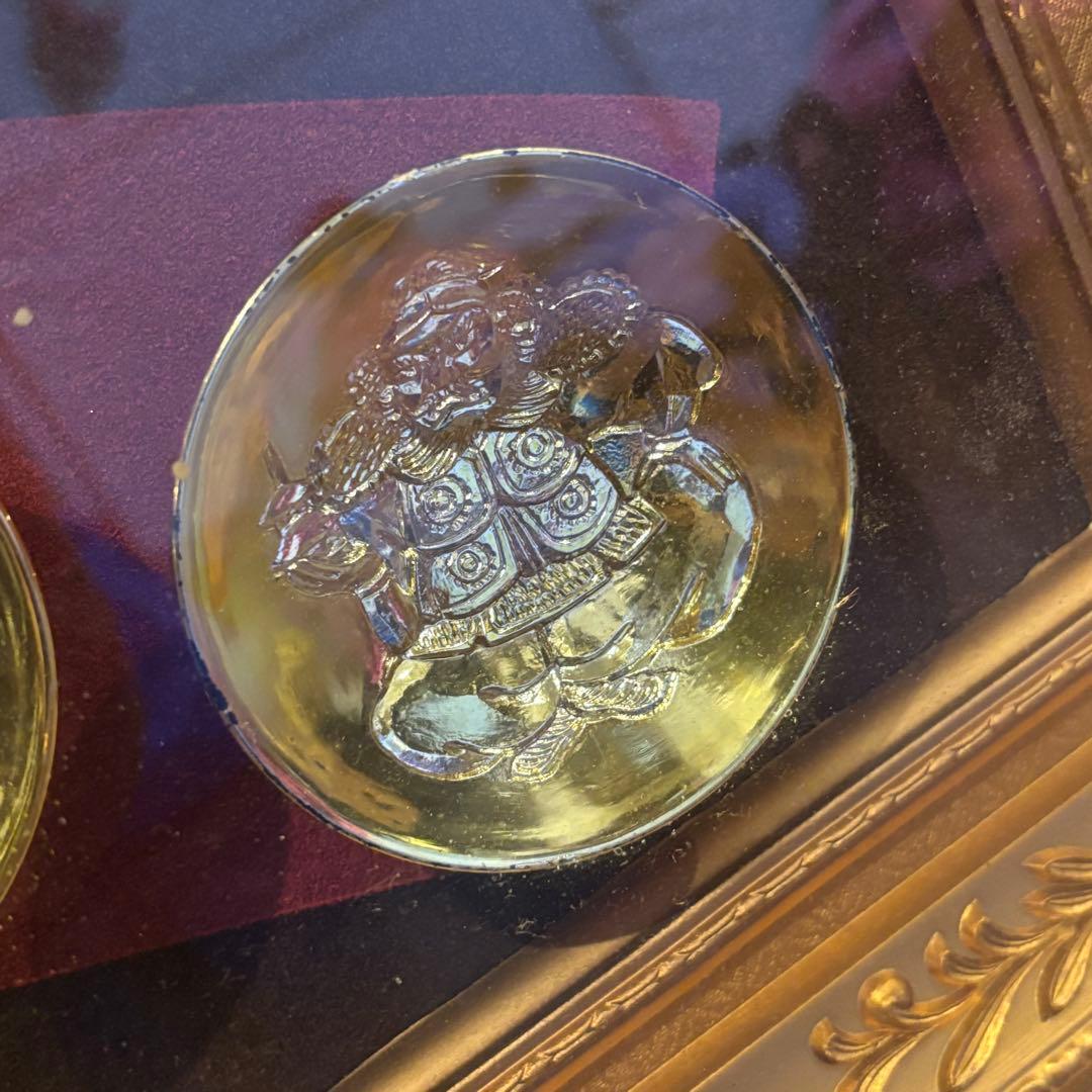 昭和レトロ 額装 額縁 七福神 扇金 金杯24KGP 壁掛け飾り 金運 幸運 鶴