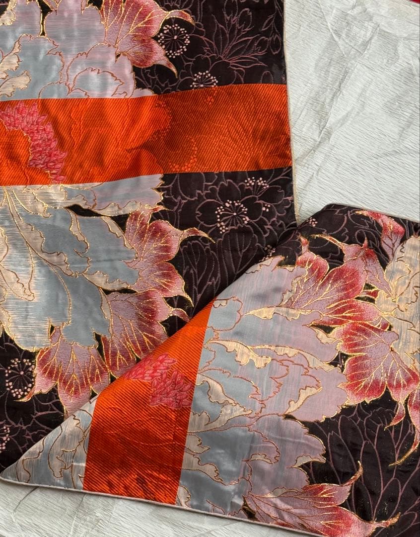 大人兵児帯【スノーホワイト　プラチナシルバー】【篤姫】【シャクヤク紅】