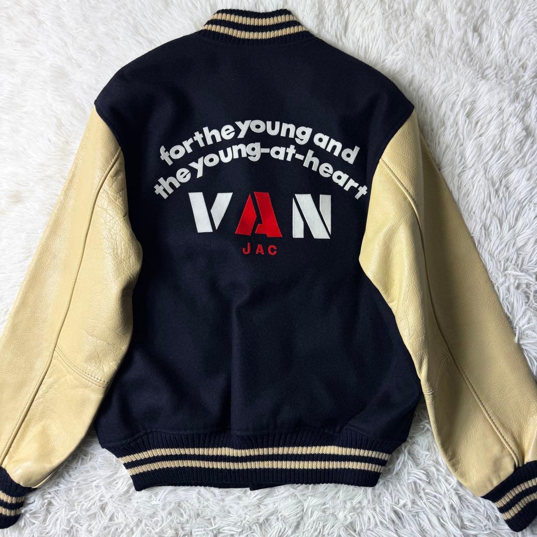 美品/希少✨VAN JACKET スタジャン袖レザーアーチロゴLL