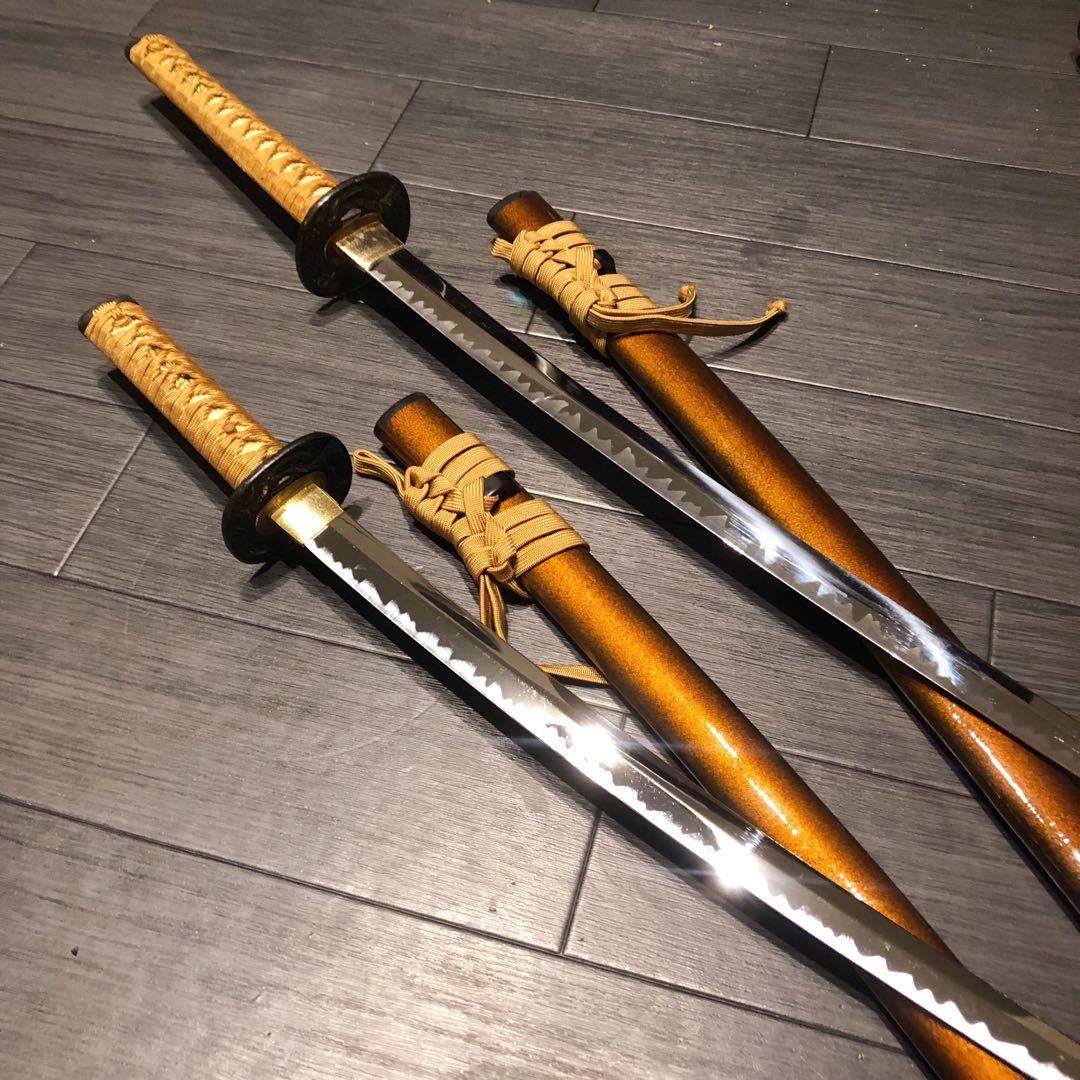 本格模造刀　居合刀　 美術刀剣　太刀　脇差　大小セット　橙拵え