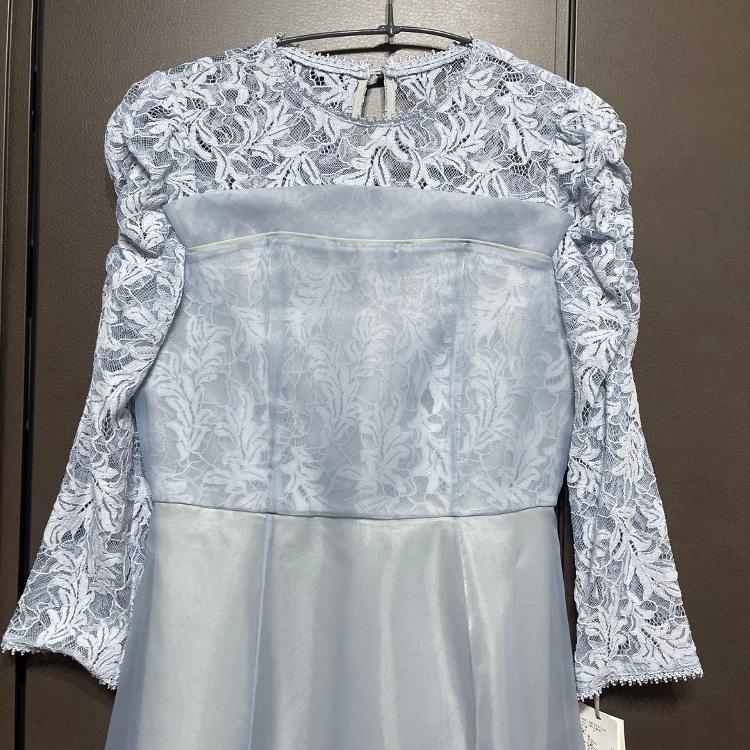 新品✨SNIDEL　ボリュームフレアレースドッキングドレス　結婚式　ライトブルー