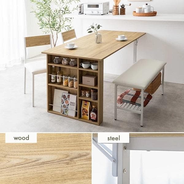 カフェ風 伸縮式 収納付 ダイニングセット 4点セット テーブル チェア ベンチ