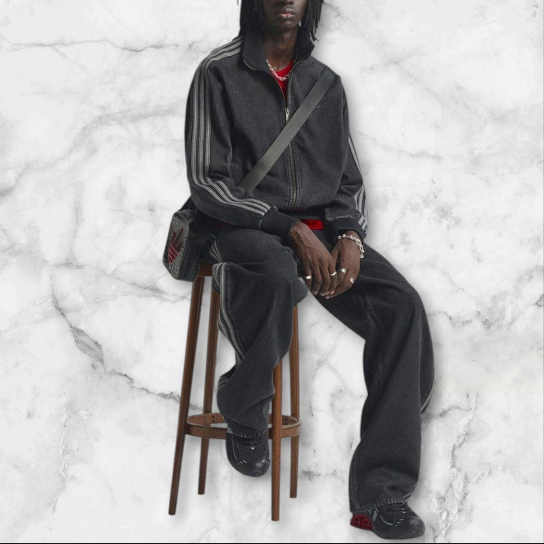 XL アディダス adidas デニム トラック ジャケットファイアーバード黒