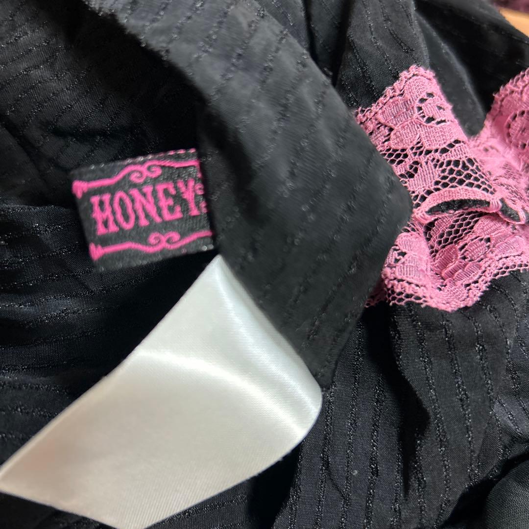 H .NAOTO レース装飾ワンピース 黒とピンク