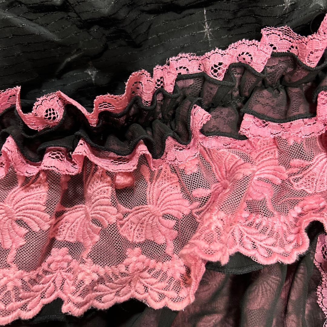 H .NAOTO レース装飾ワンピース 黒とピンク