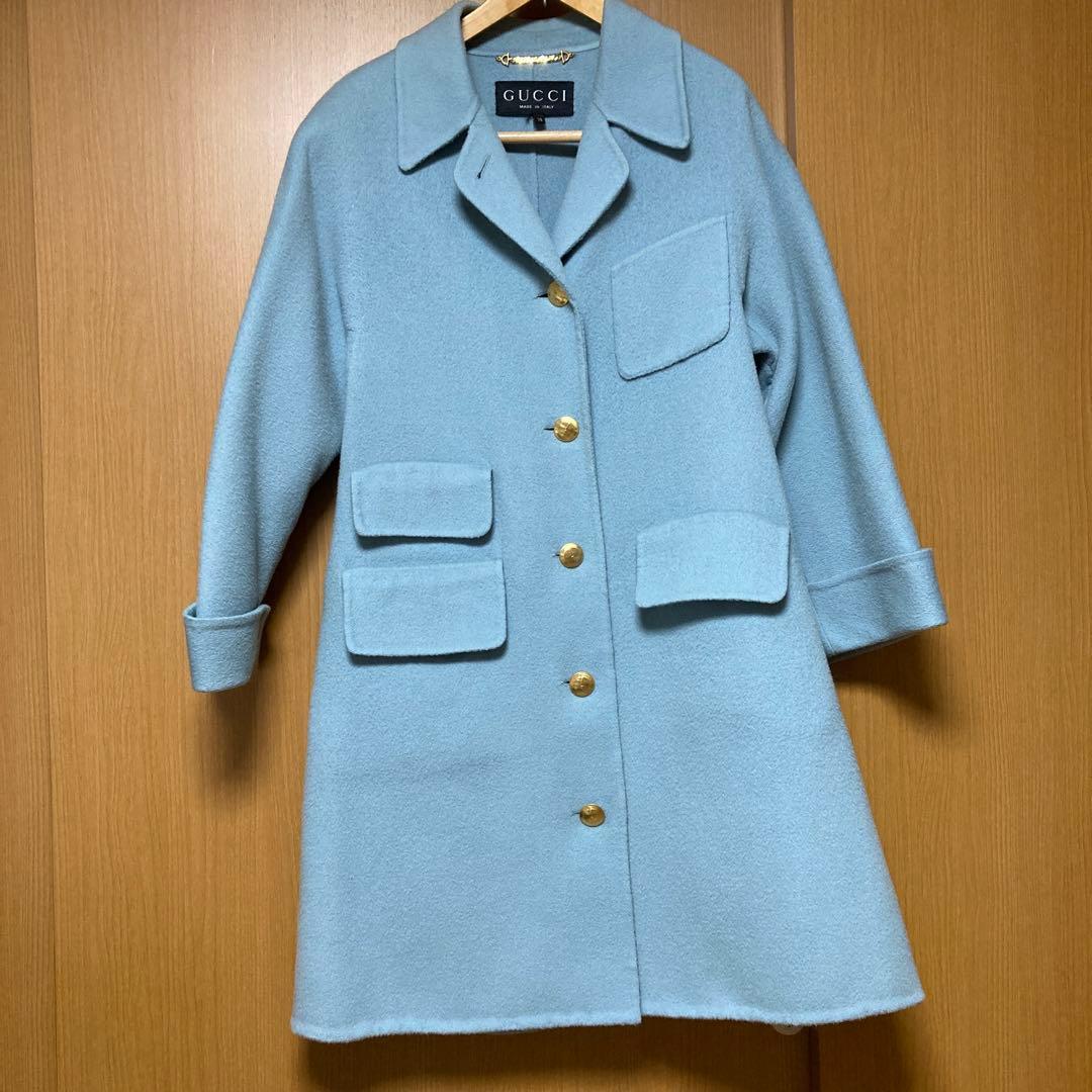 GUCCI グッチ　カシミヤ＆ウール　ライトブルー ロングコート　38