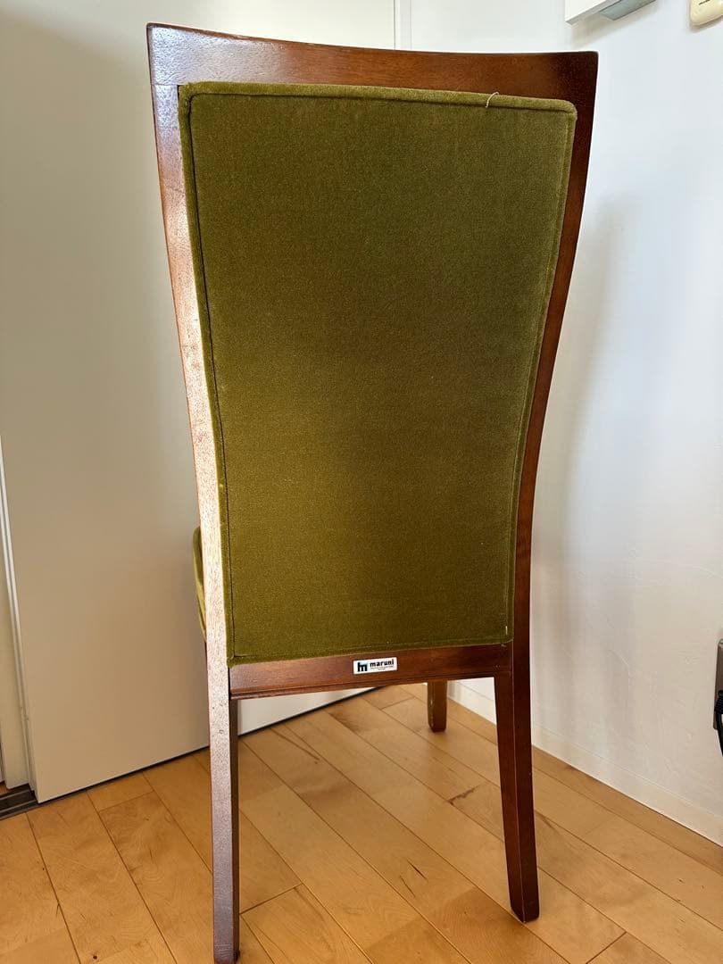 アンティークチェア　ダイニングチェア　maruni モケット　オリーブグリーン