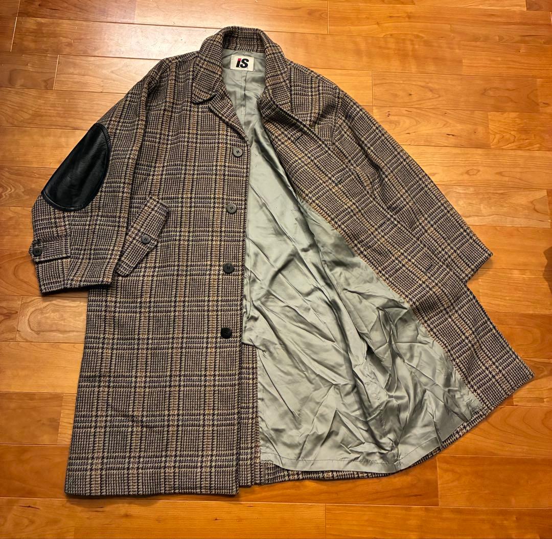 希少　I.S. イッセイミヤケ チェック柄 ウールコート エルボーパッチ　M
