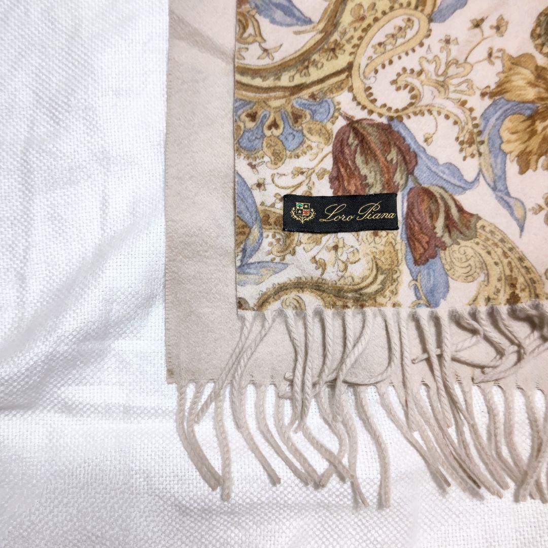 ロロピアーナLoro Pianaカシミヤ100%ペイズリー総柄フリンジストール