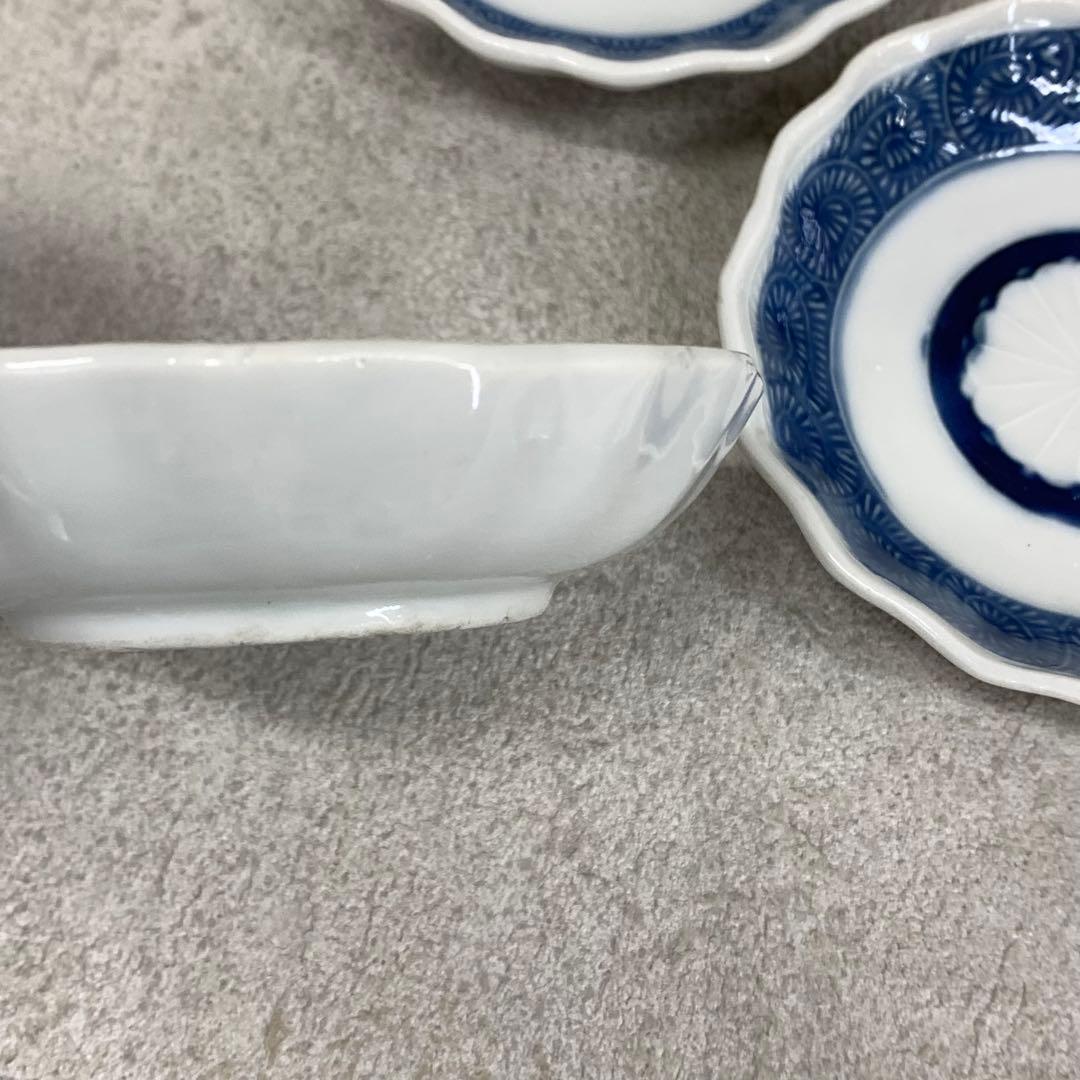 豆皿 5点 輪花皿 染付蛸唐草菊文 和食器 古皿 小皿 手塩皿 箸置き