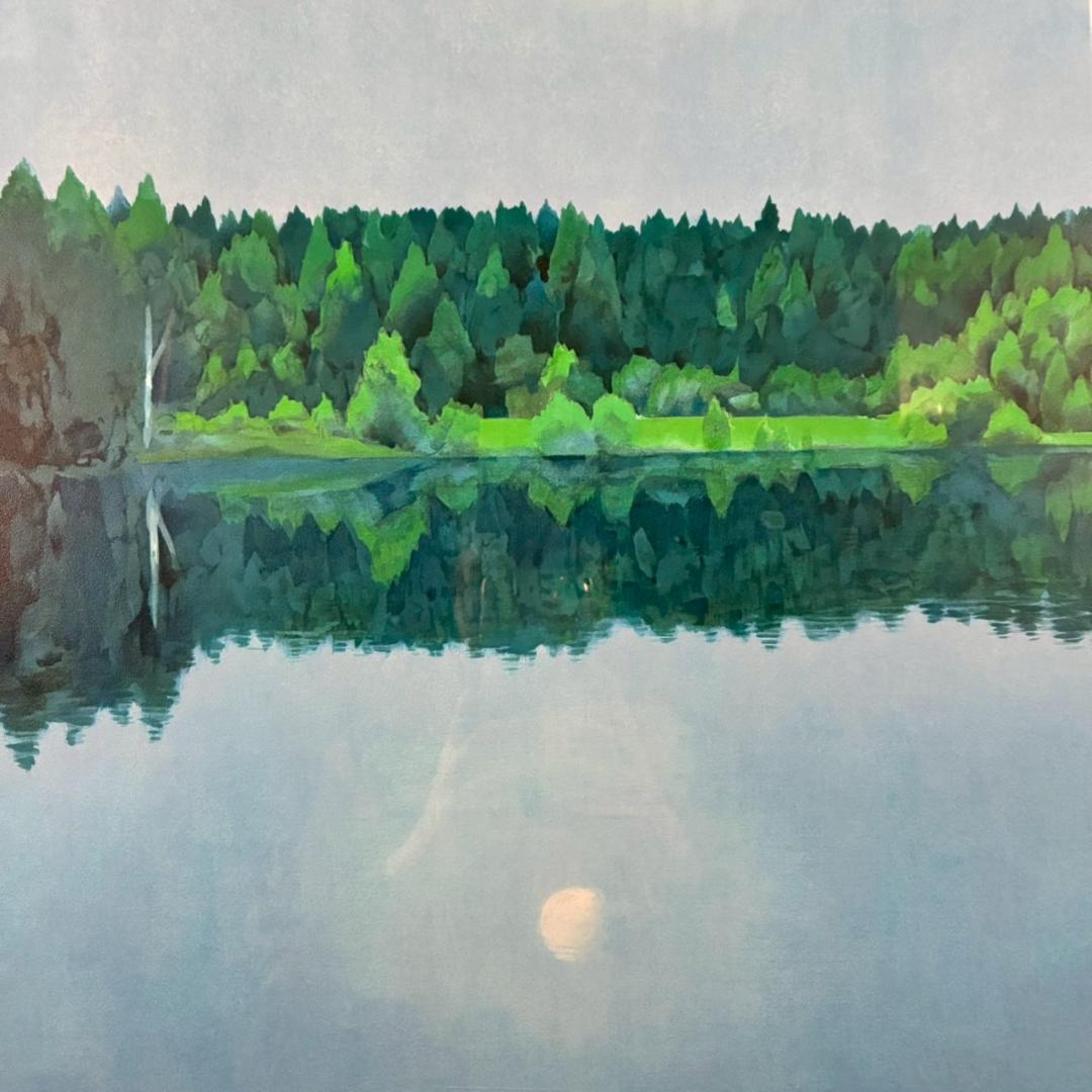 美品 東山魁夷「二つの月 スケッチ」新復刻画 証明シール・ 東山すみ監修印有