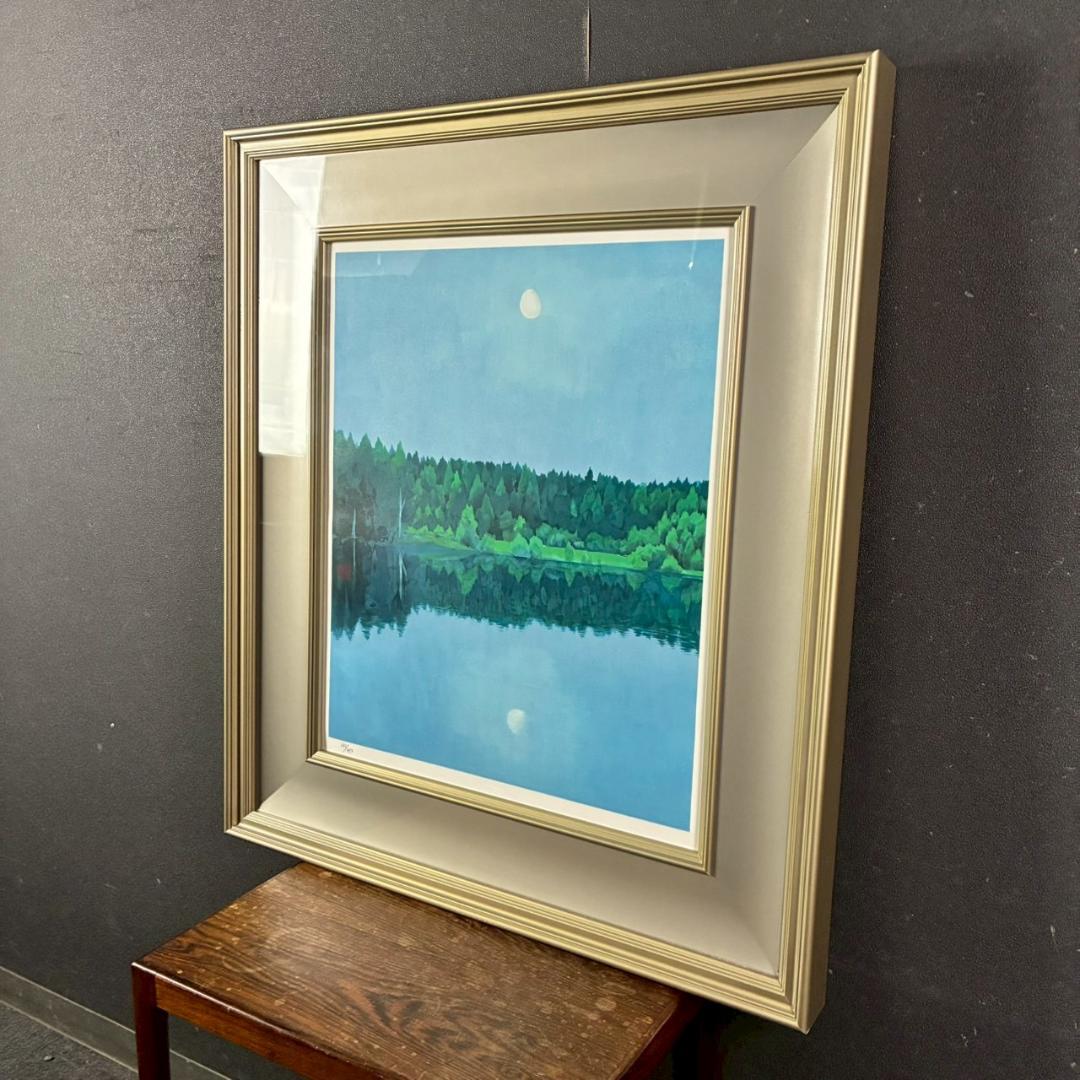 美品 東山魁夷「二つの月 スケッチ」新復刻画 証明シール・ 東山すみ監修印有