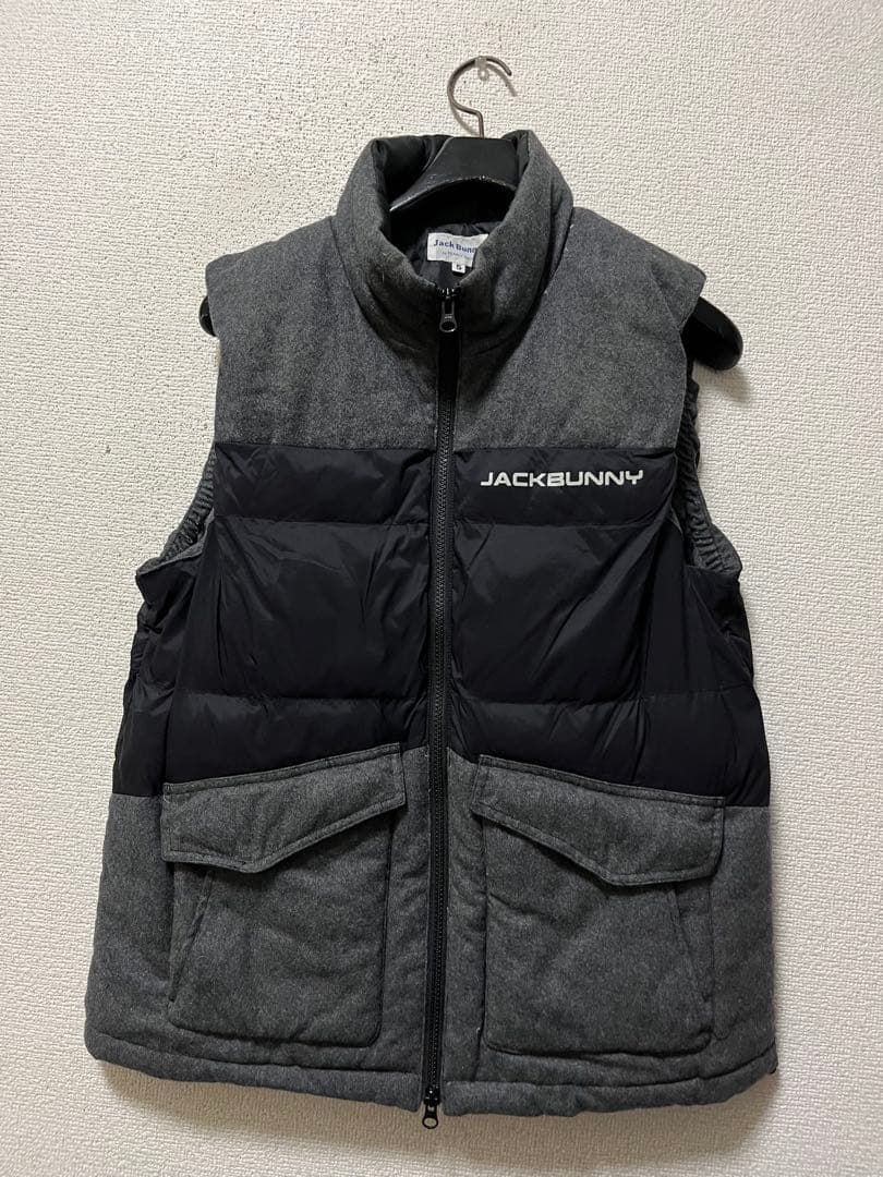 ジャックバニー ウール×ナイロン 中綿ベスト /5 黒×グレー パーリー