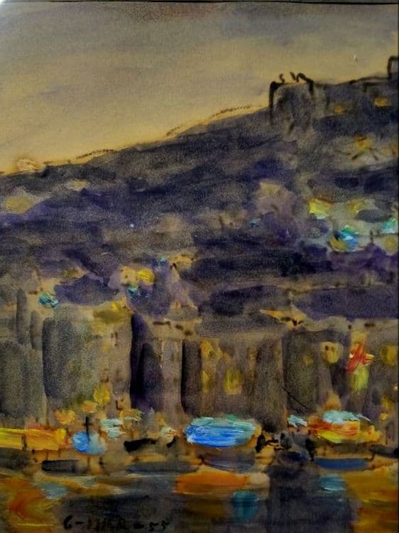 マルセイユの丘、ノートルダム・ド・ラ・ガルド寺院」 田村孝之助 肉筆