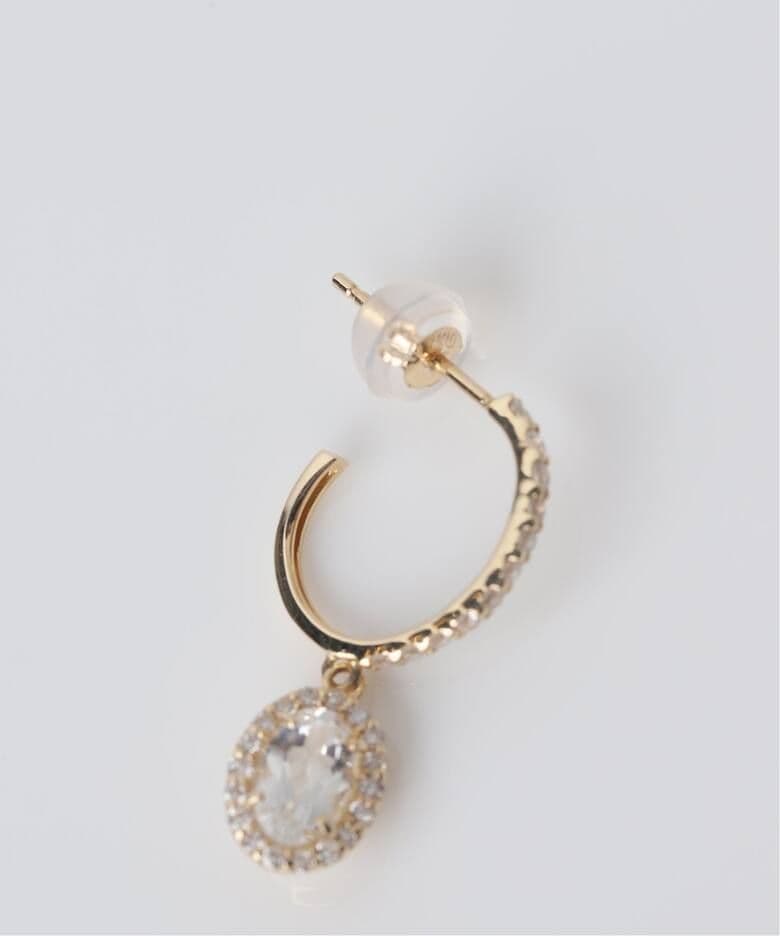 ホワイトトパーズメレダイヤC型ピアス K10（両耳）