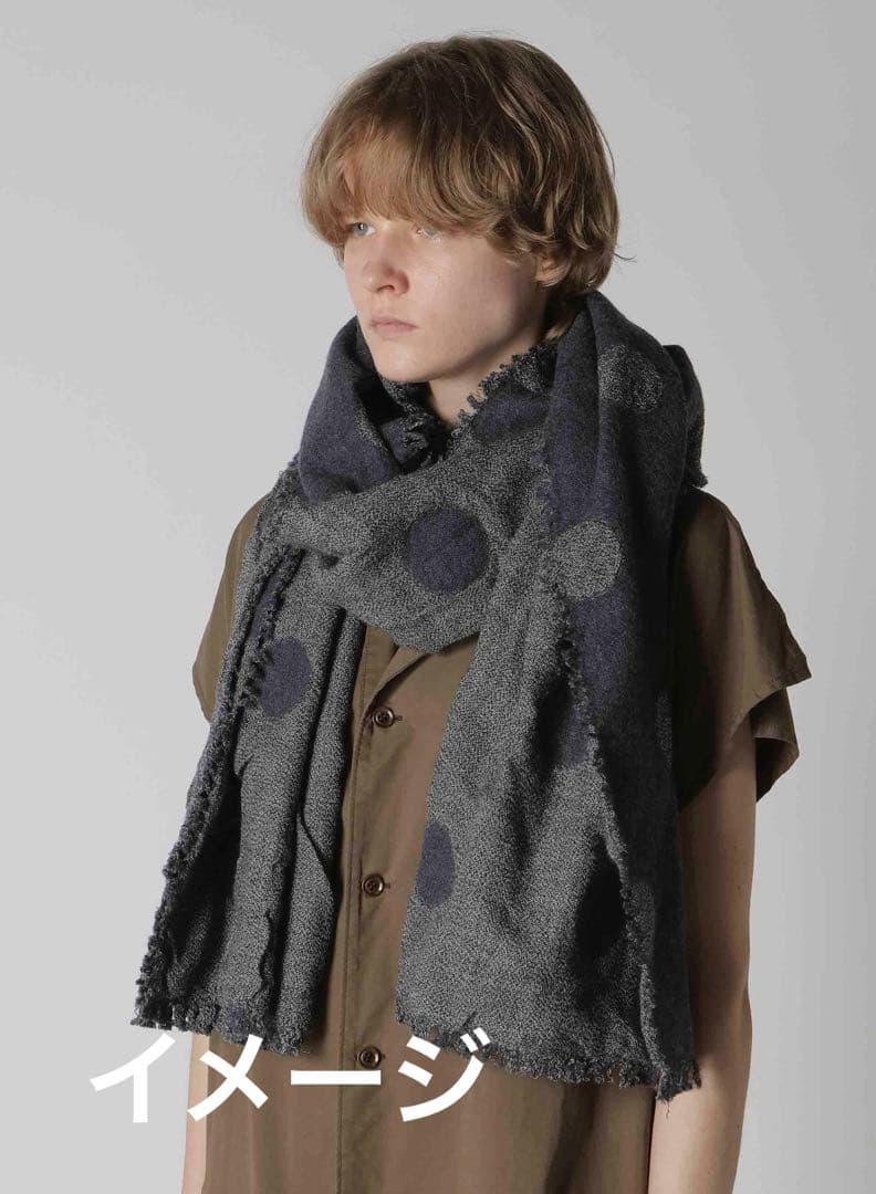 ワイズ Y's 大判 ストール マフラー ドット柄 リネン混 フリンジ シワ加工