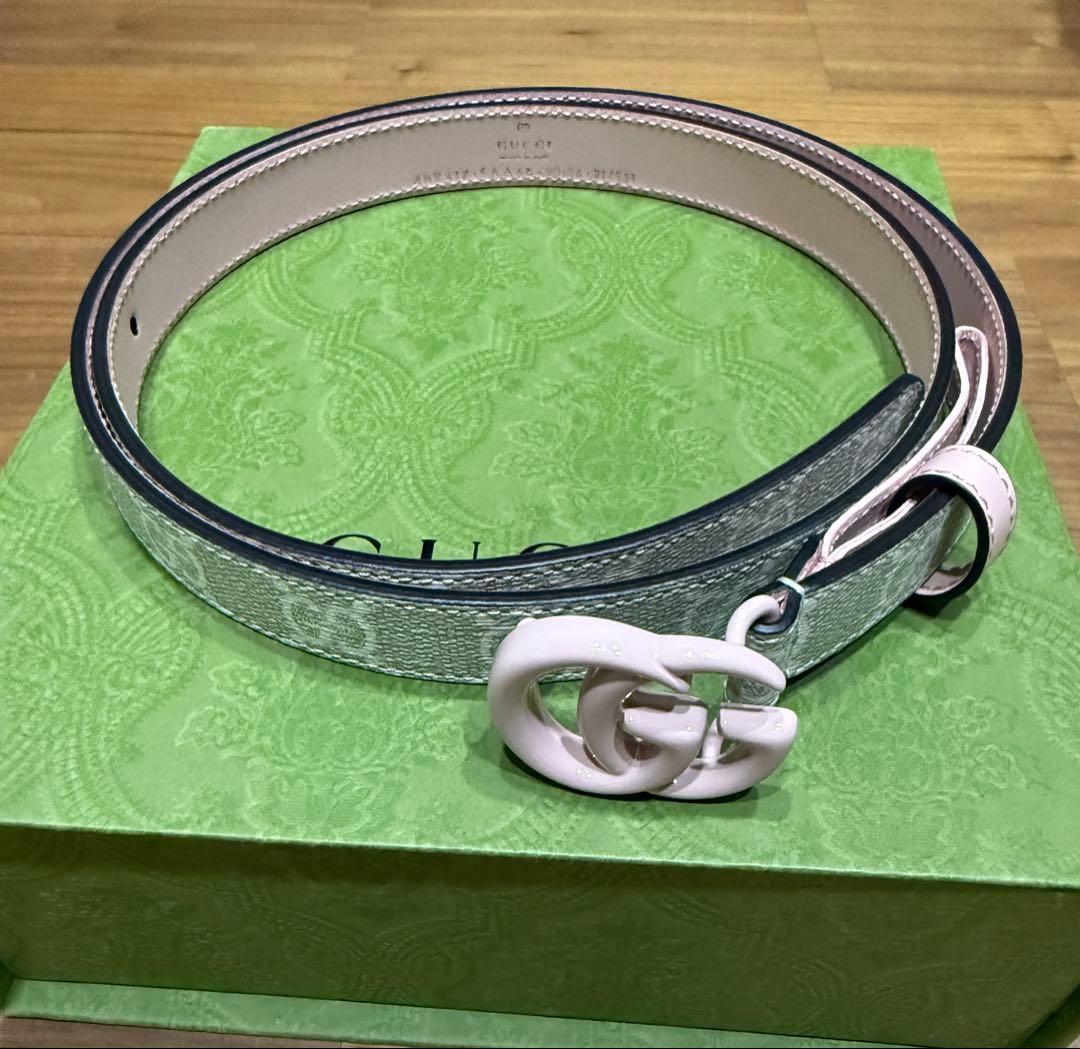 鞠*山様 未使用　GUCCI グッチ　レディース　GGロゴ ベルト グレー/ピン
