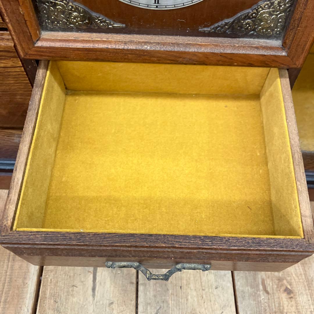 ジャンク品 アンティーク 木製 引き出し付 置時計 ジュエリーボックス 小物入れ