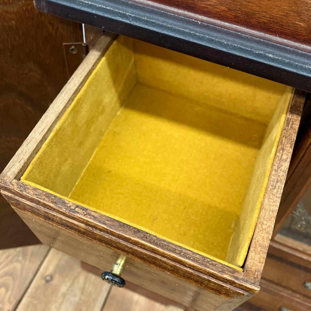 ジャンク品 アンティーク 木製 引き出し付 置時計 ジュエリーボックス 小物入れ