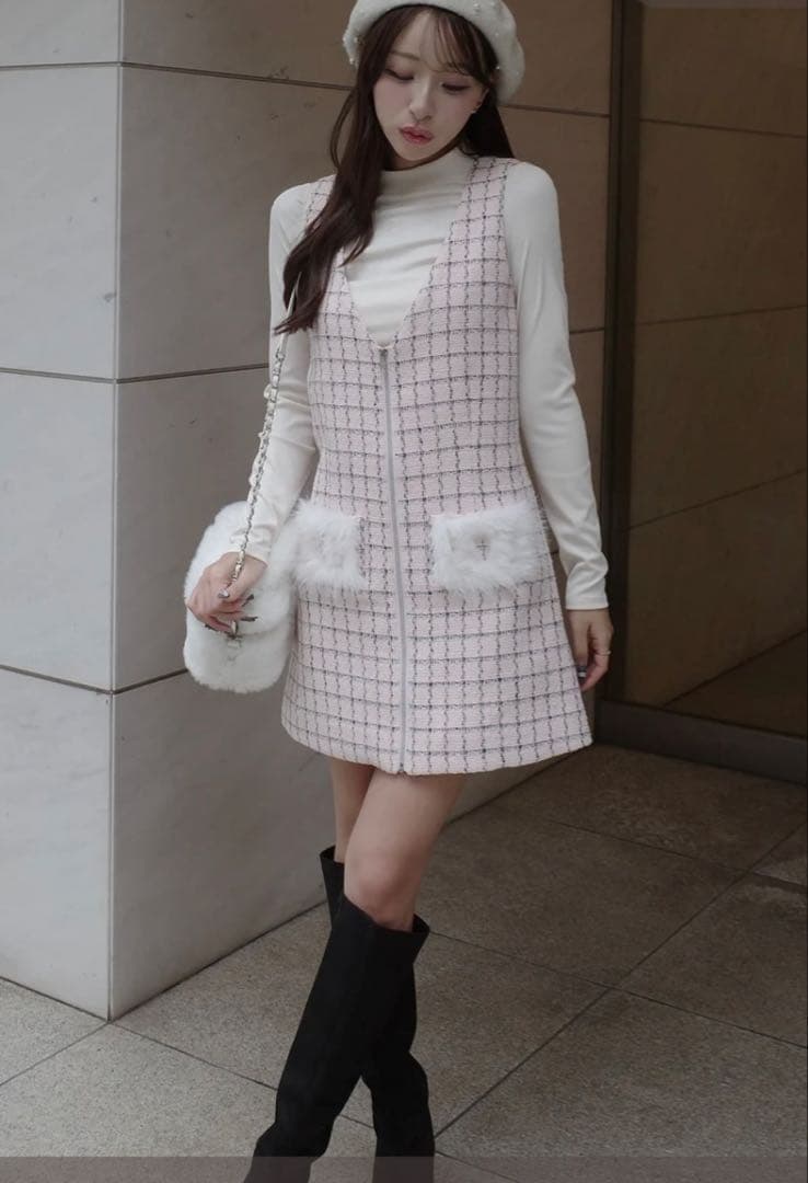 Darich ♡ フロントファスナーツイードミニワンピース PNK FL - メルカリ