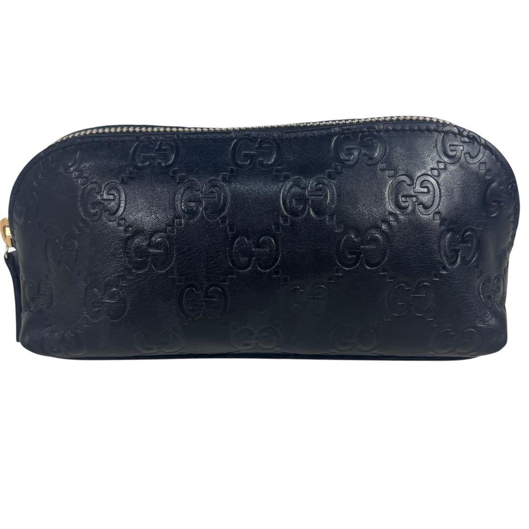 【希少】美品 GUCCI オールレザー シマ GG 総柄 ポーチ ブラック