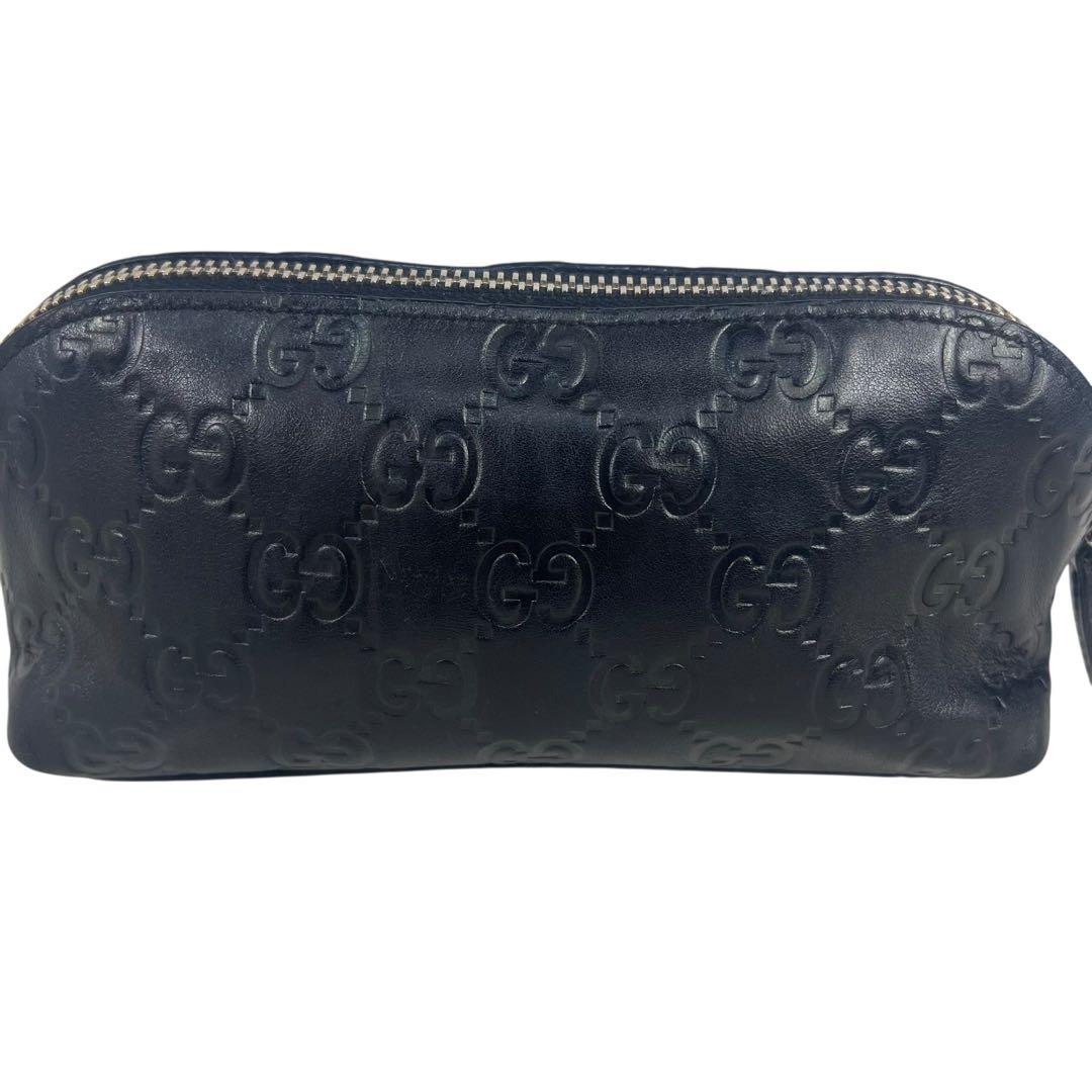 【希少】美品 GUCCI オールレザー シマ GG 総柄 ポーチ ブラック