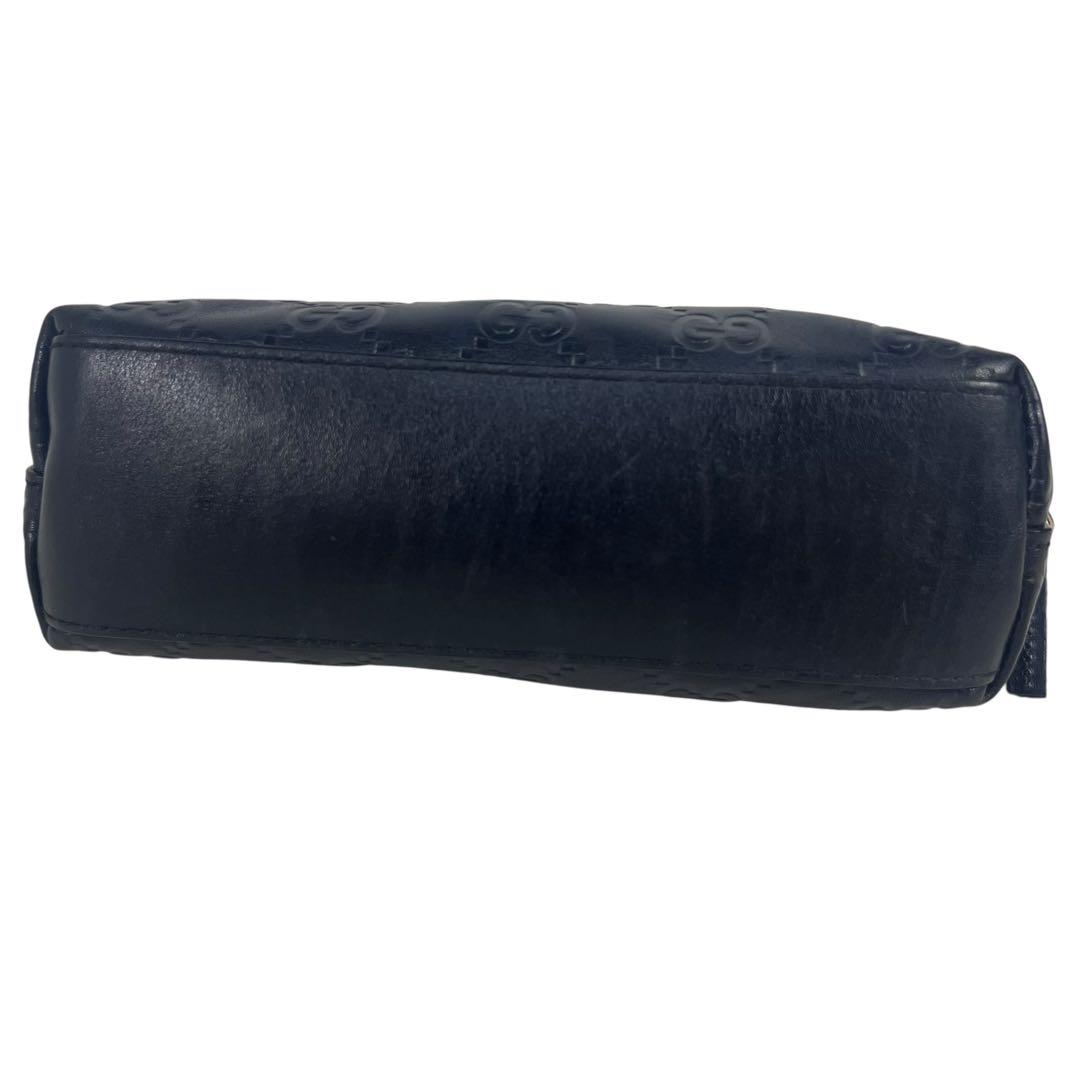 【希少】美品 GUCCI オールレザー シマ GG 総柄 ポーチ ブラック
