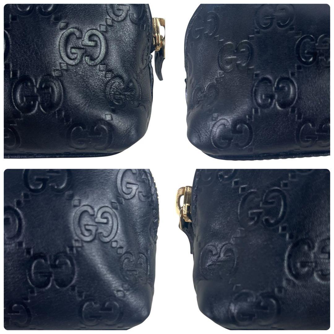 【希少】美品 GUCCI オールレザー シマ GG 総柄 ポーチ ブラック
