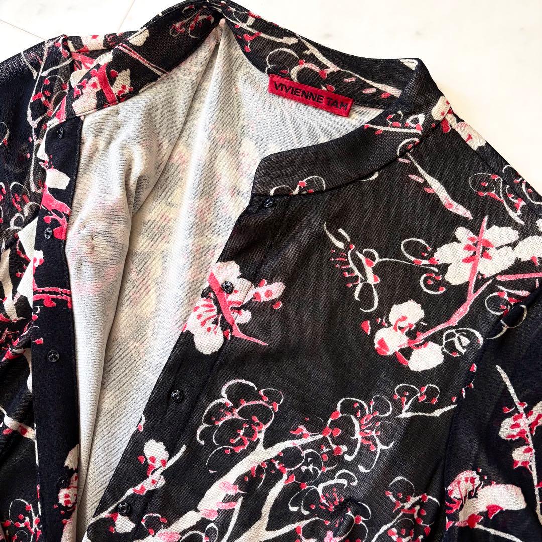 美品 ヴィヴィアンタム マオカラー 梅花柄 パワーネット チャイナドレス 香港製