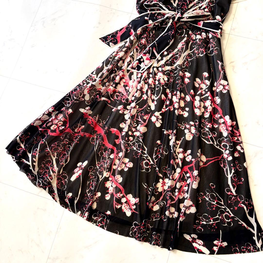 美品 ヴィヴィアンタム マオカラー 梅花柄 パワーネット チャイナドレス 香港製