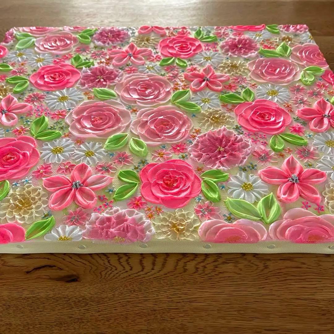 花柄 絵画 テクスチャーアート フラワーアート フランフラン　ピンクインテリア