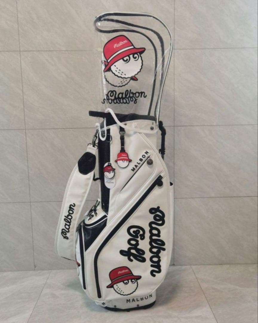 キャディーバッグ　白　マルボンゴルフ MALBON GOLF スタンド