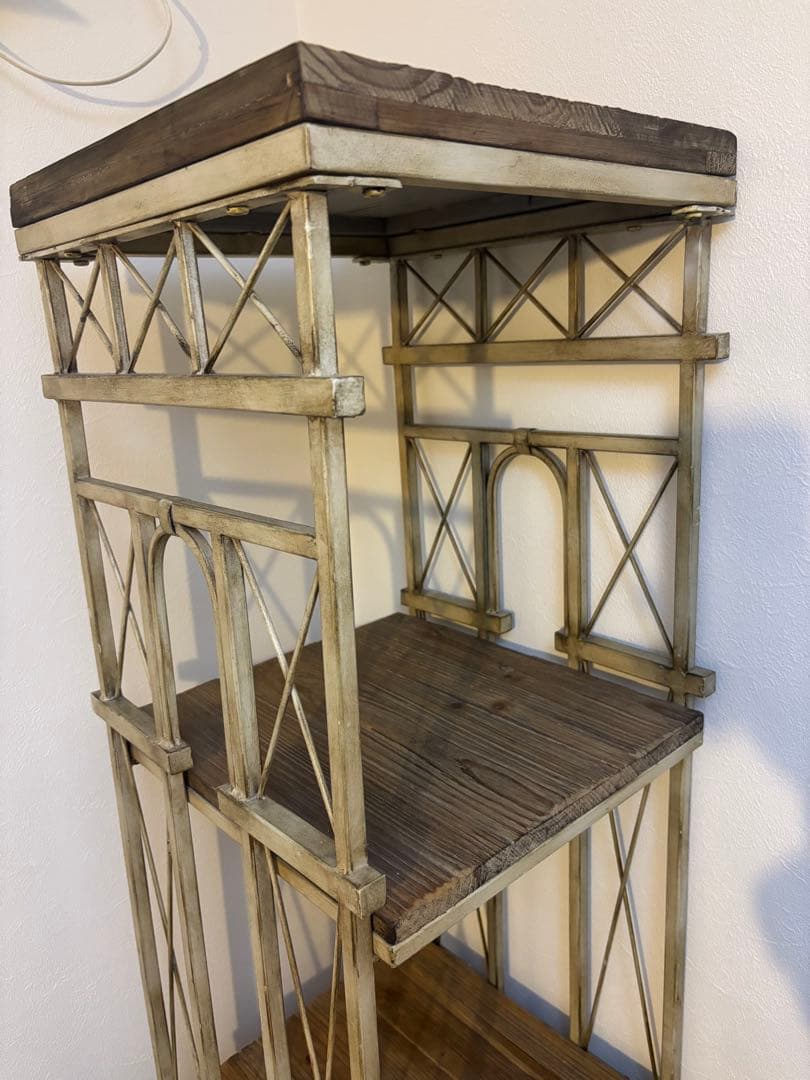 直接取引限定　 アンティーク調　天然木　メタルラック オープンシェルフ 4段