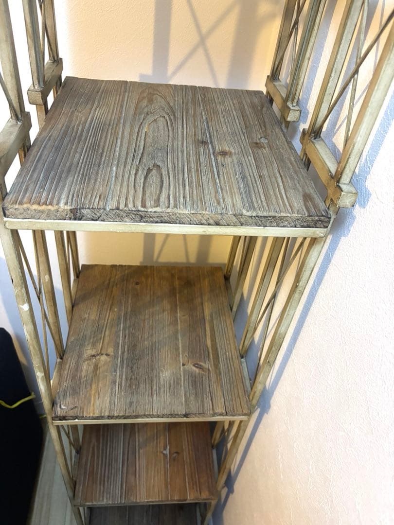 直接取引限定　 アンティーク調　天然木　メタルラック オープンシェルフ 4段